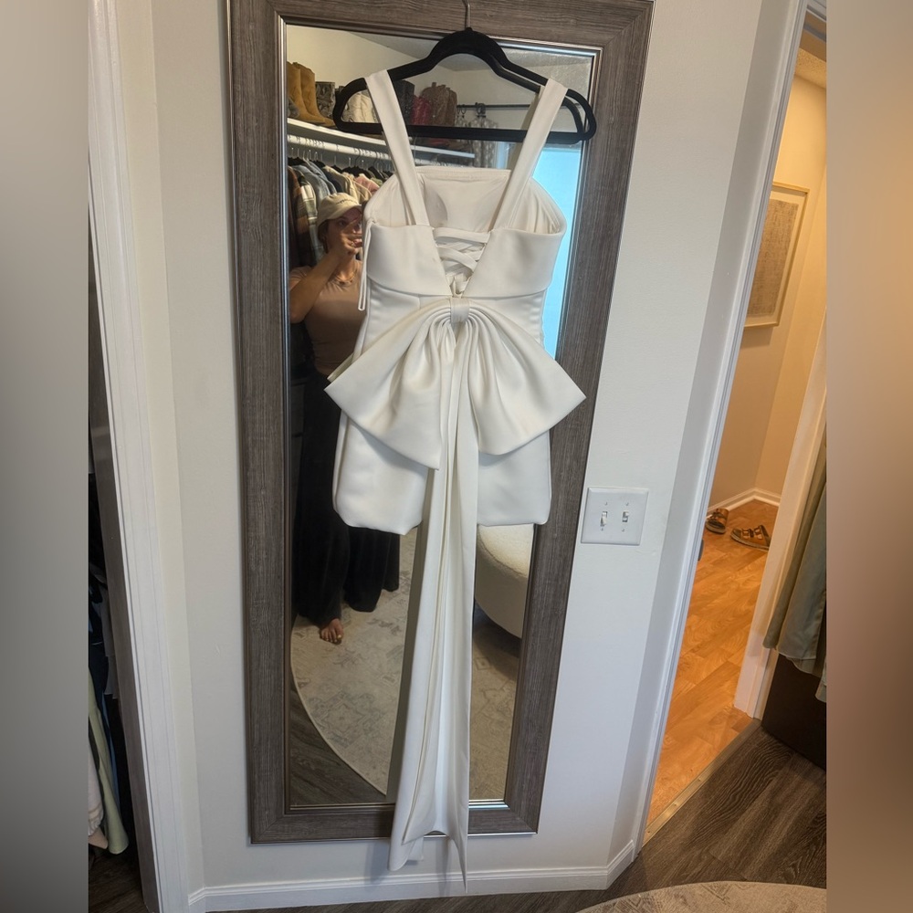 Engagement Photo or Rehearsal Dinner Dress with Large Back Bow White